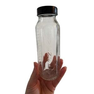 Vintage Evenflo Glass Baby Bottle Hexagonal Clear 8oz Embossed with Black Ring